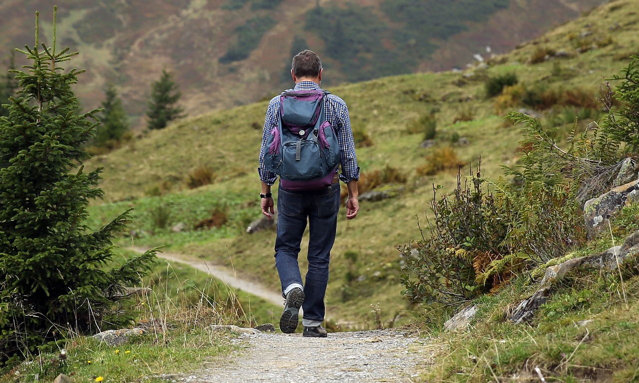 A man hiking outside